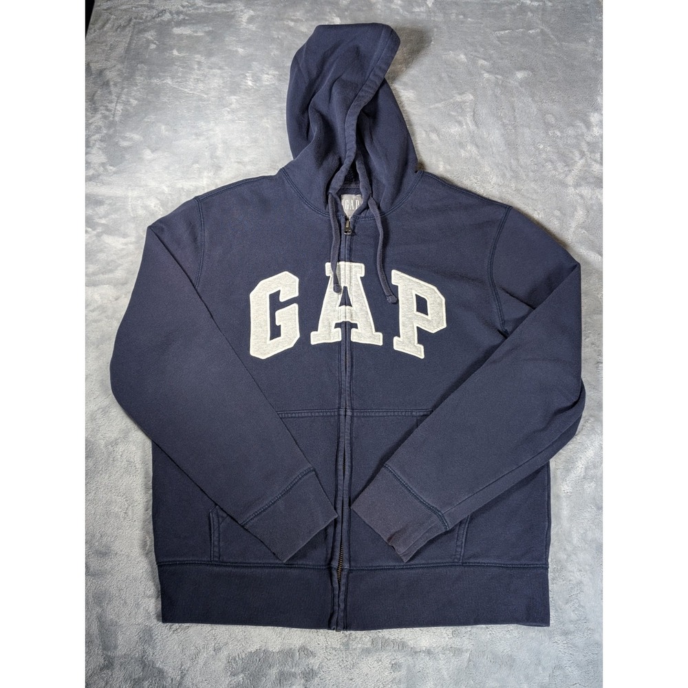 GAP Men Zip Up Hoodie Medium BLUE Boxy spell out Logo Vintage Y2K skater vtg
